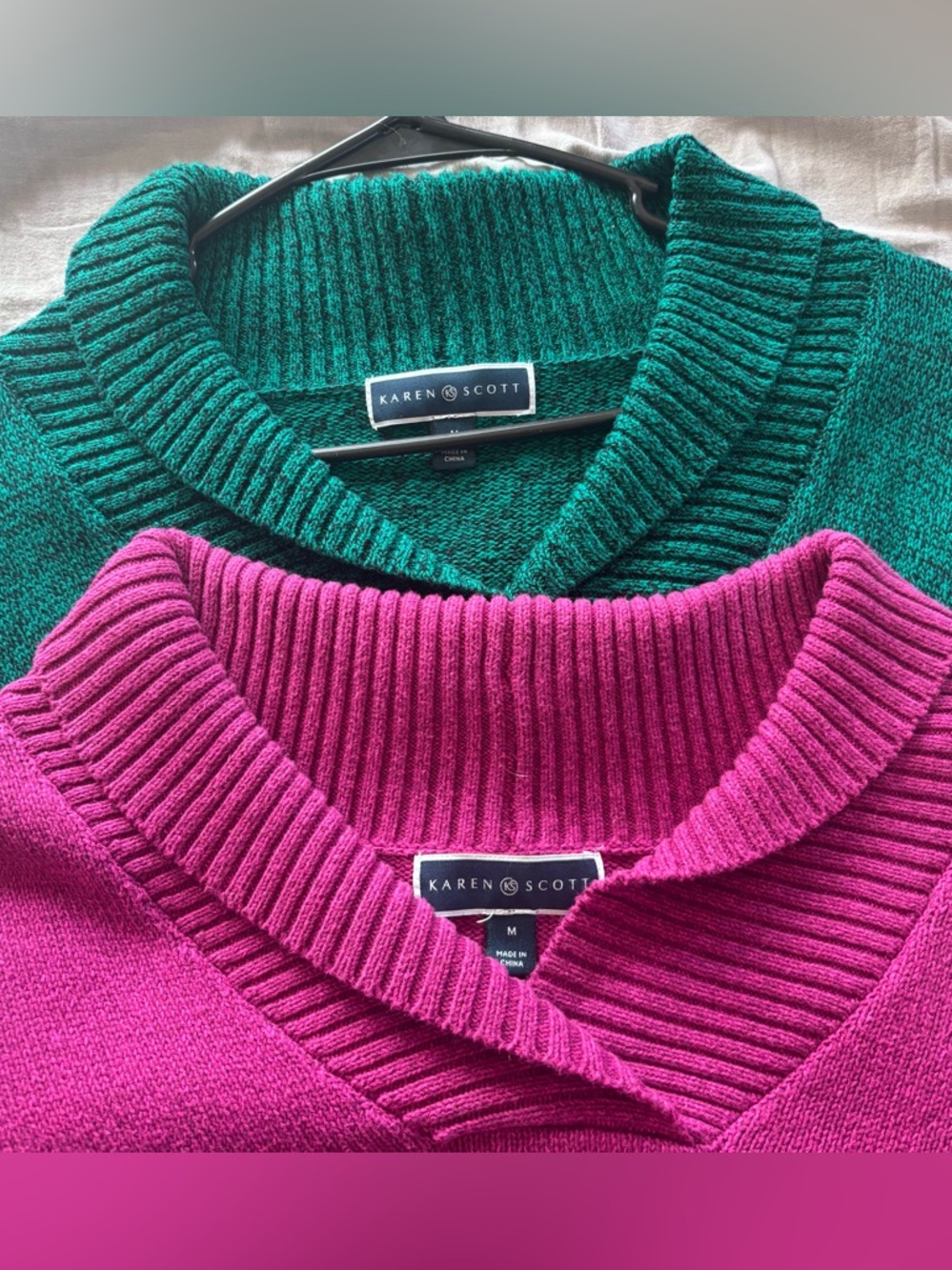 Marled Shawl Collar Sweater Lot 2 Purple Green Black Sz Med 100% Cotton Preppy